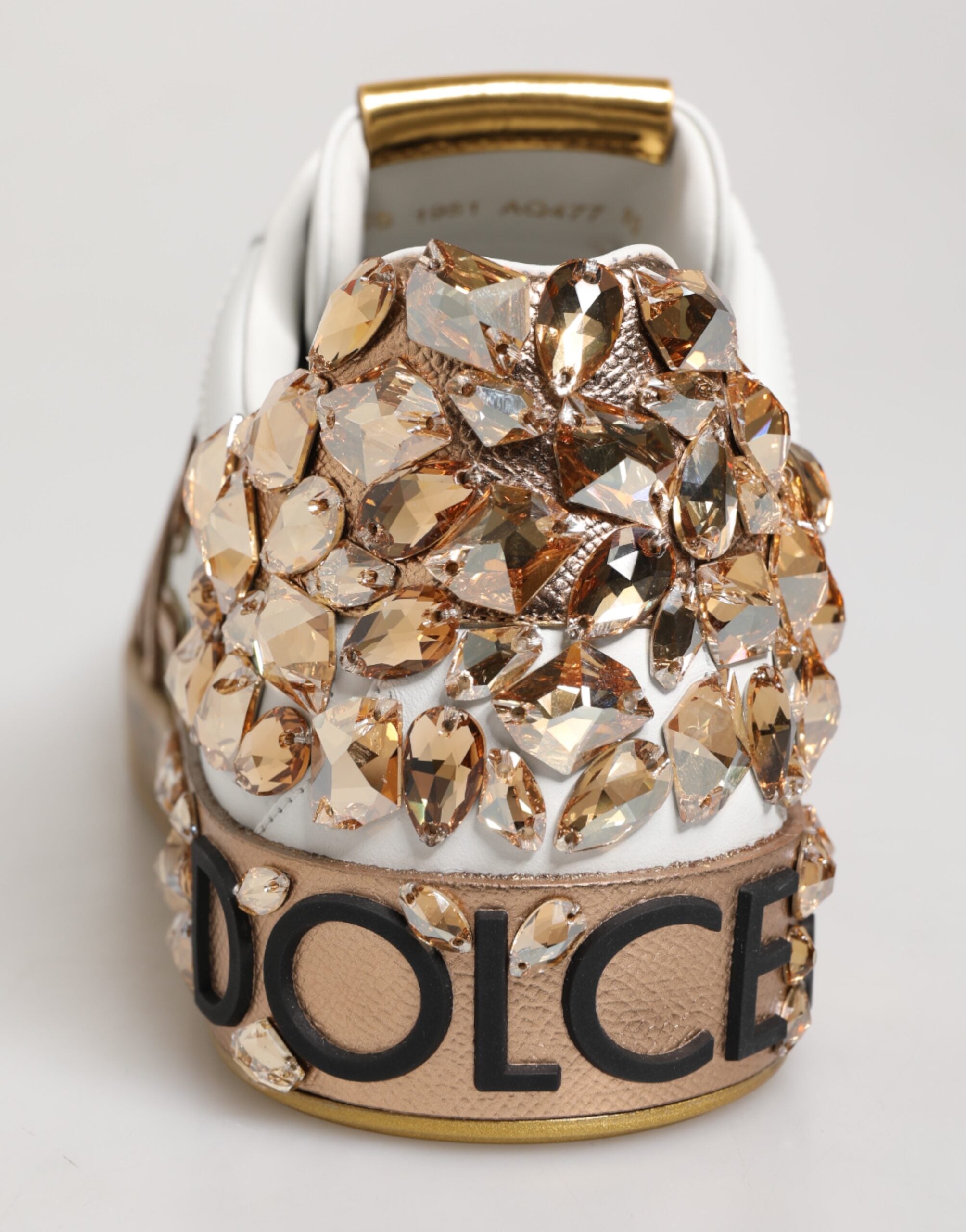 Dolce & Gabbana White Gold Crystal Portofino Sneakers Shoes Dolce & Gabbana