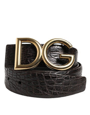 Black Exotic Leather DG Logo Buckle Belt