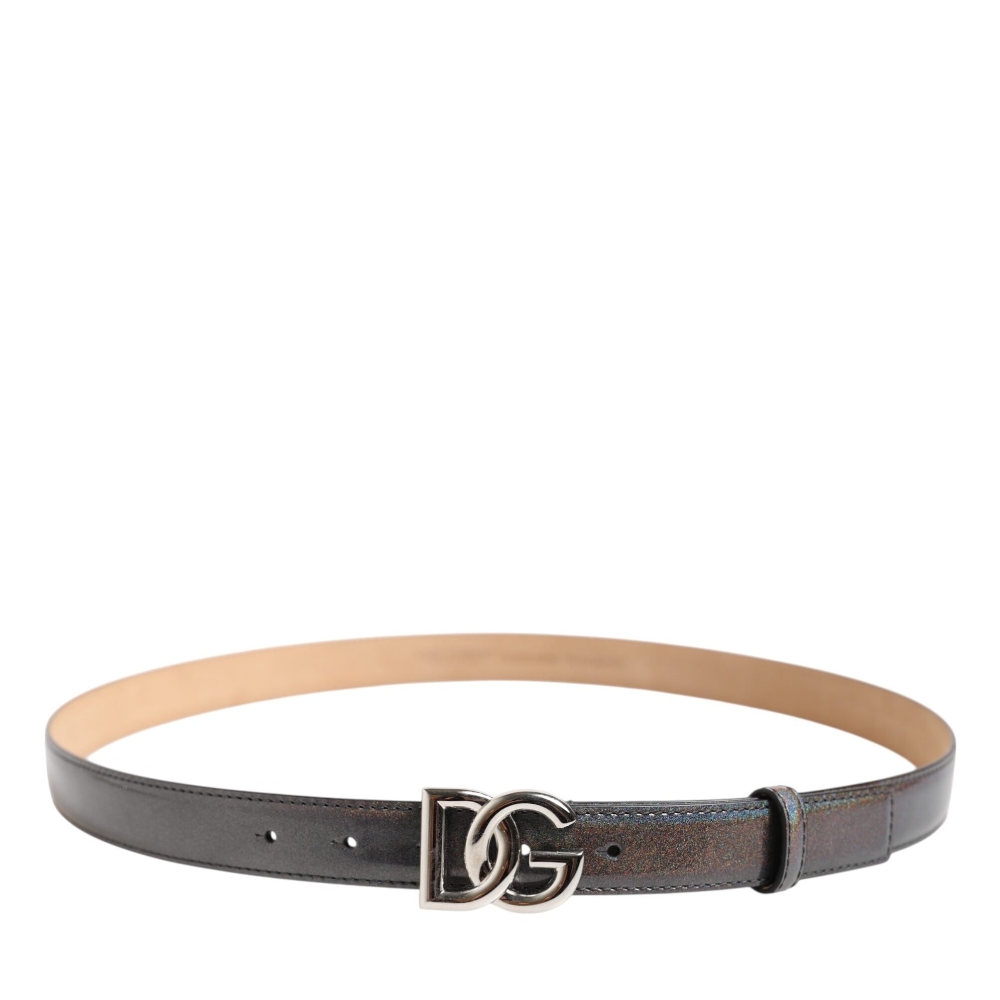 Dolce & Gabbana Metallic Leather Silver Tone Logo Buckle Belt Dolce & Gabbana