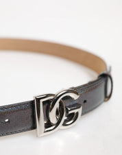 Dolce & Gabbana Metallic Leather Silver Tone Logo Buckle Belt Dolce & Gabbana