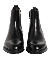 Black Chelsea Leather Mid Calf Boots Shoes
