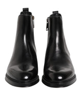 Black Chelsea Leather Mid Calf Boots Shoes