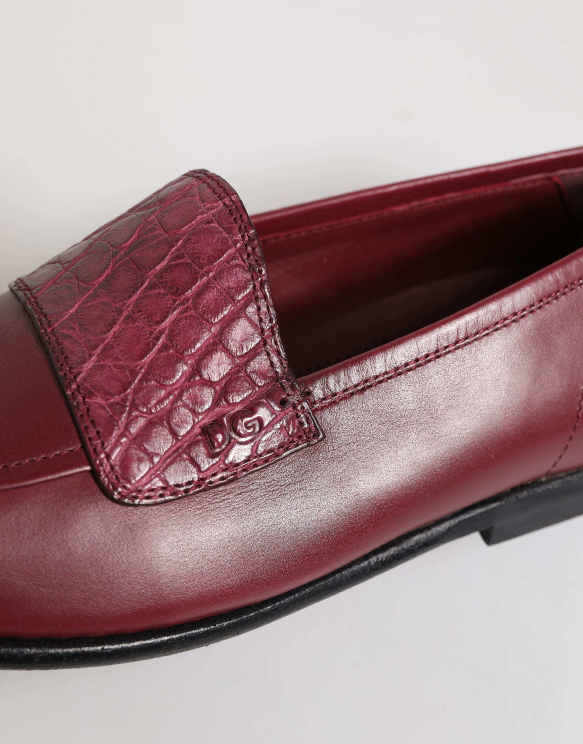 Dolce & Gabbana Burgundy Leather Formal Slip On Shoes Dolce & Gabbana
