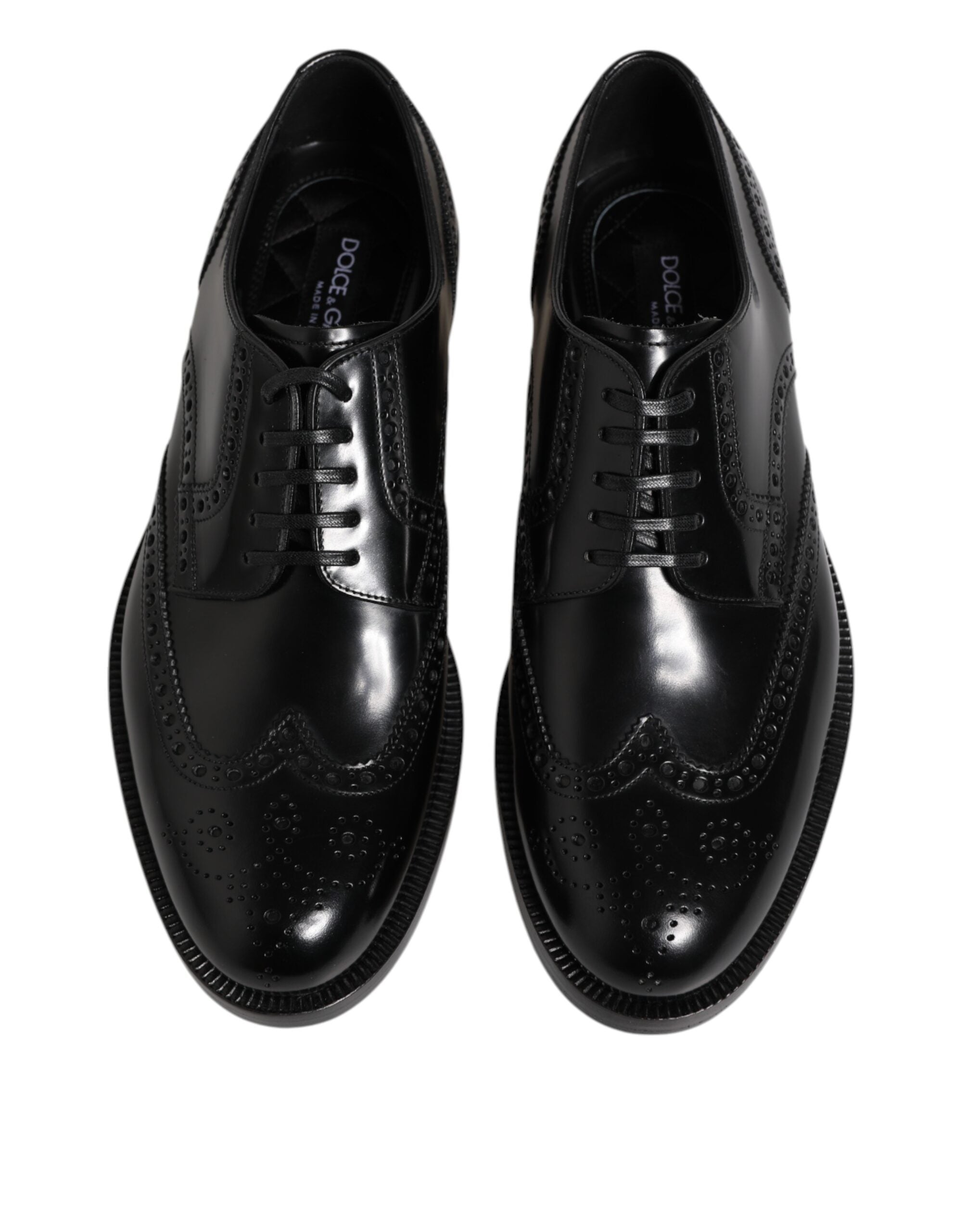 Dolce & Gabbana Black Leather Derby Wingtip Formal Shoes Dolce & Gabbana