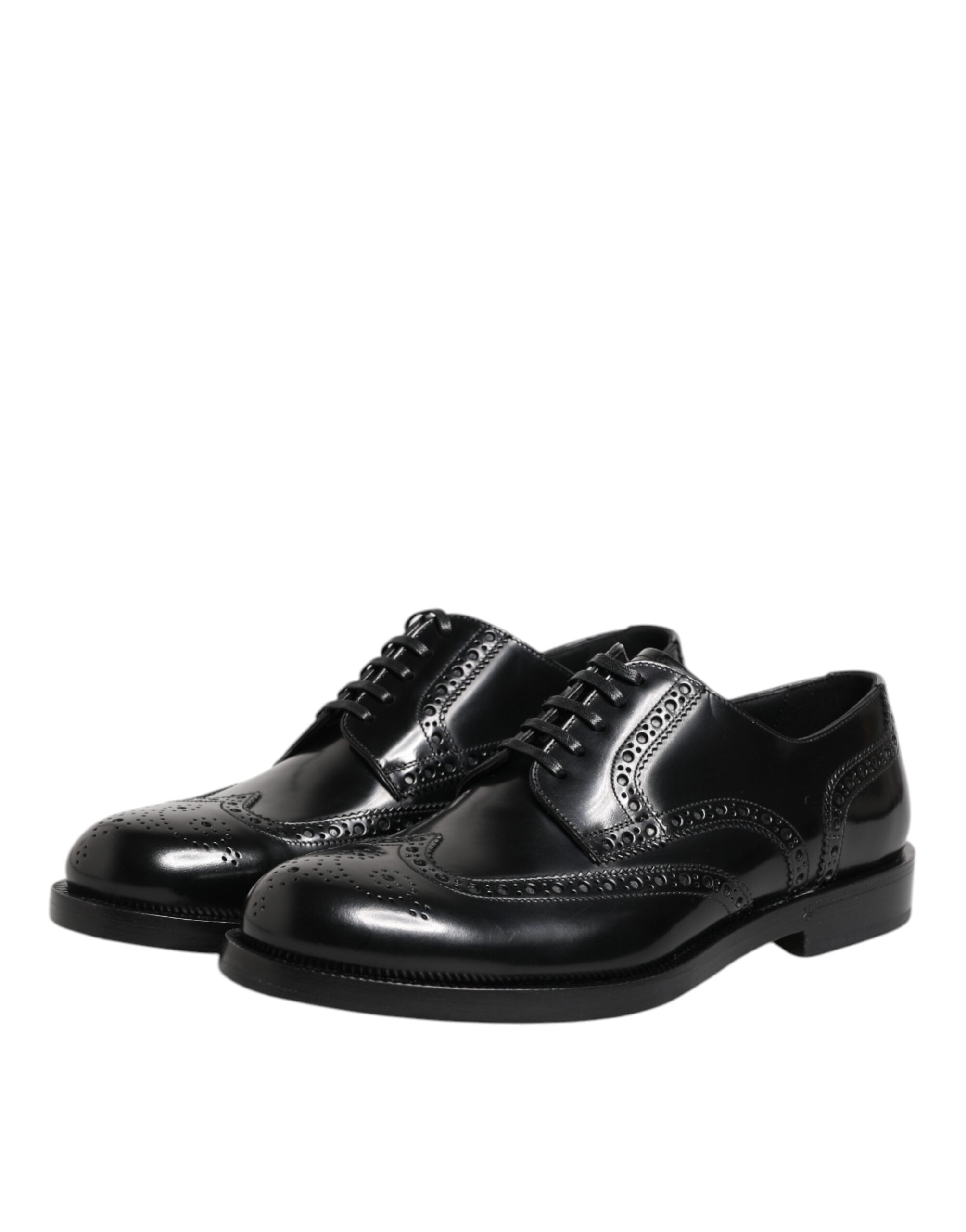 Dolce & Gabbana Black Leather Derby Wingtip Formal Shoes Dolce & Gabbana