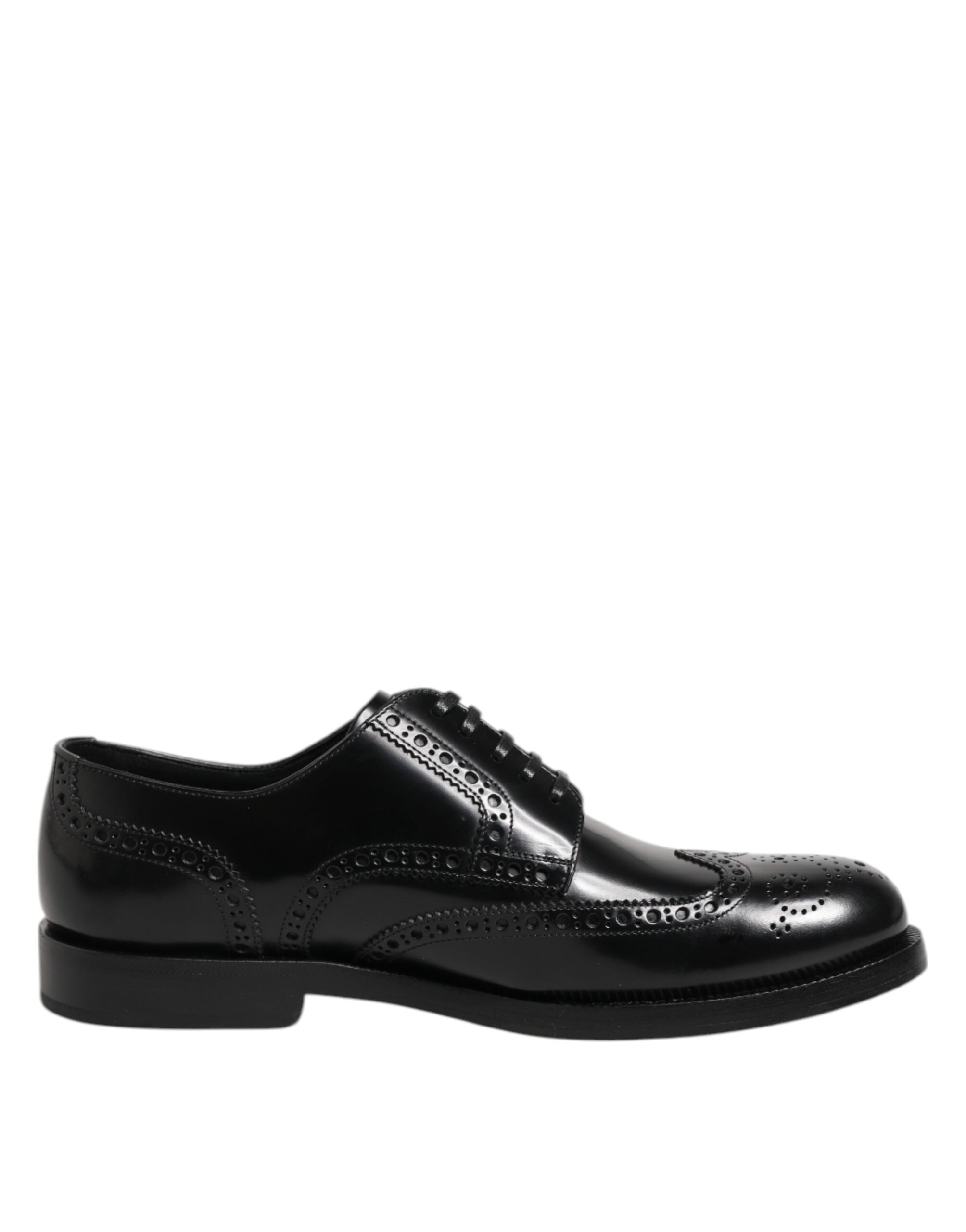 Dolce & Gabbana Black Leather Derby Wingtip Formal Shoes Dolce & Gabbana