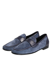 Blue Suede Leather Loafers Moccasin Shoes