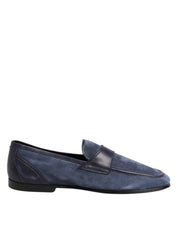 Blue Suede Leather Loafers Moccasin Shoes