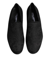 Dolce & Gabbana Black Floral Brocade Loafers Men Dress Shoes Dolce & Gabbana