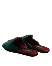 Dolce & Gabbana Green Velvet Cross Embellished Slippers Shoes Dolce & Gabbana