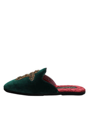 Dolce & Gabbana Green Velvet Cross Embellished Slippers Shoes Dolce & Gabbana
