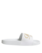 Dolce & Gabbana White Leather Slides Sandals Beachwear Shoes