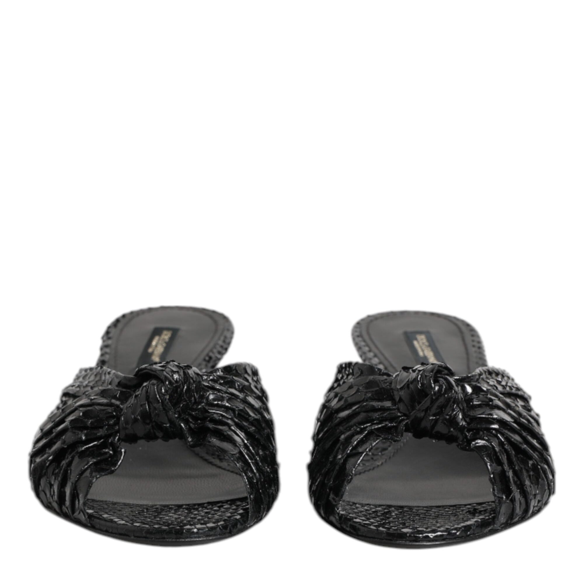 Dolce & Gabbana Black Leather Heels Slides Sandals Shoes Dolce & Gabbana