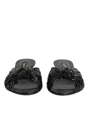 Dolce & Gabbana Black Leather Heels Slides Sandals Shoes Dolce & Gabbana