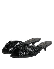 Dolce & Gabbana Black Leather Heels Slides Sandals Shoes Dolce & Gabbana