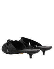 Black Leather Heels Slides Sandals Shoes