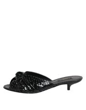 Dolce & Gabbana Black Leather Heels Slides Sandals Shoes Dolce & Gabbana