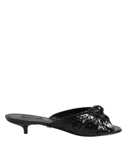 Dolce & Gabbana Black Leather Heels Slides Sandals Shoes Dolce & Gabbana