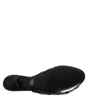 Dolce & Gabbana Black Leather Heels Slides Sandals Shoes Dolce & Gabbana