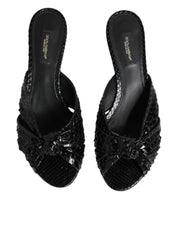 Black Leather Heels Slides Sandals Shoes