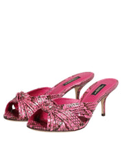 Pink Leather Heels Slides Sandals Shoes
