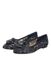 Dolce & Gabbana Blue Taormina Lace Crystals Flats Shoes Dolce & Gabbana