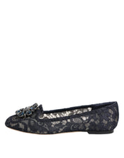 Dolce & Gabbana Blue Taormina Lace Crystals Flats Shoes Dolce & Gabbana