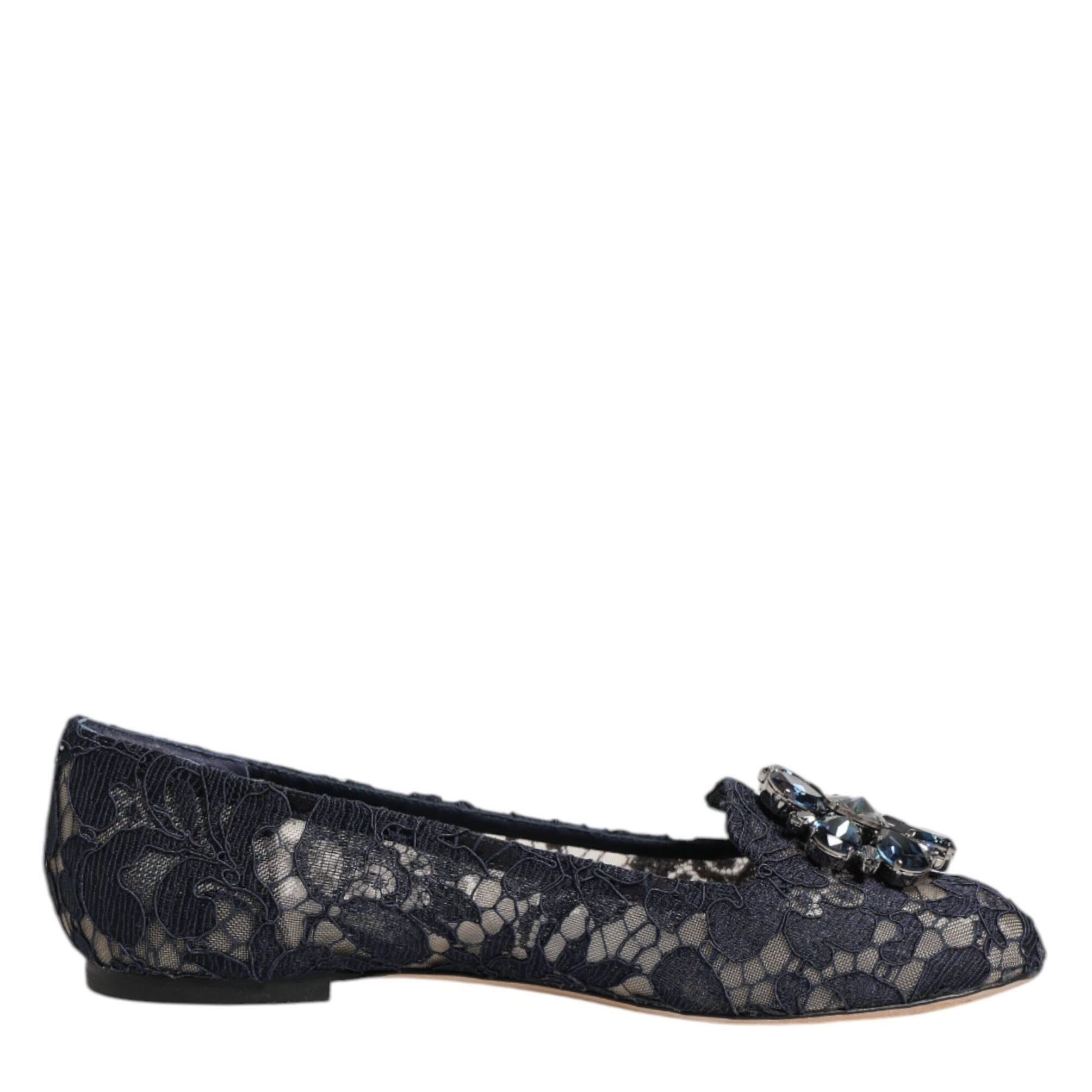 Dolce & Gabbana Blue Taormina Lace Crystals Flats Shoes Dolce & Gabbana