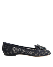 Dolce & Gabbana Blue Taormina Lace Crystals Flats Shoes Dolce & Gabbana