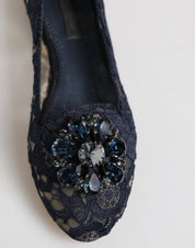 Dolce & Gabbana Blue Taormina Lace Crystals Flats Shoes Dolce & Gabbana