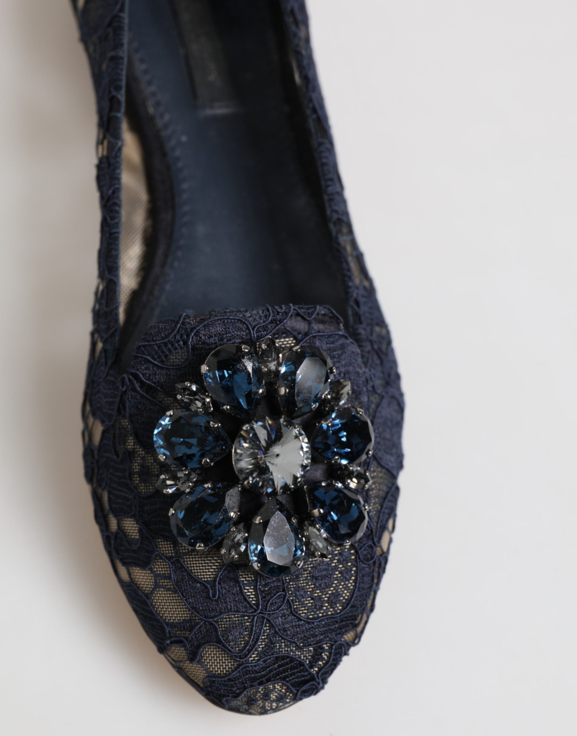 Dolce & Gabbana Blue Taormina Lace Crystals Flats Shoes Dolce & Gabbana