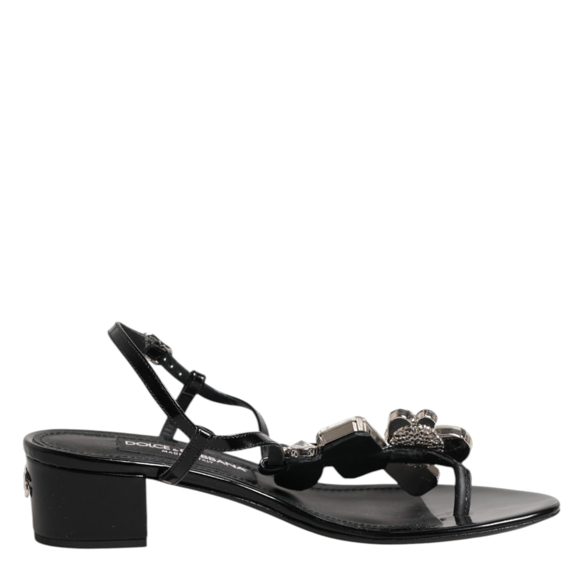Dolce & Gabbana Black Leather Crystal Ankle Strap Sandals Shoes Dolce & Gabbana