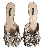 Multicolor Keira Bow Leather Peep Toe Mules Shoes
