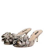 Multicolor Keira Bow Leather Peep Toe Mules Shoes