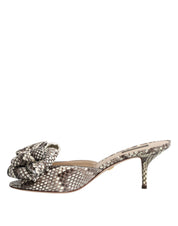 Multicolor Keira Bow Leather Peep Toe Mules Shoes