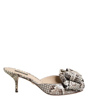 Multicolor Keira Bow Leather Peep Toe Mules Shoes