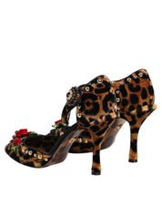 Brown Leopard Crystal Roses Pumps Shoes