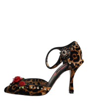 Brown Leopard Crystal Roses Pumps Shoes
