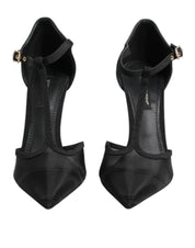 Black Mesh T-strap Stiletto High Heels Shoes