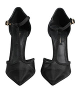 Black Mesh T-strap Stiletto High Heels Shoes