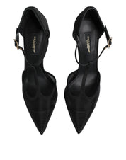 Black Mesh T-strap Stiletto High Heels Shoes