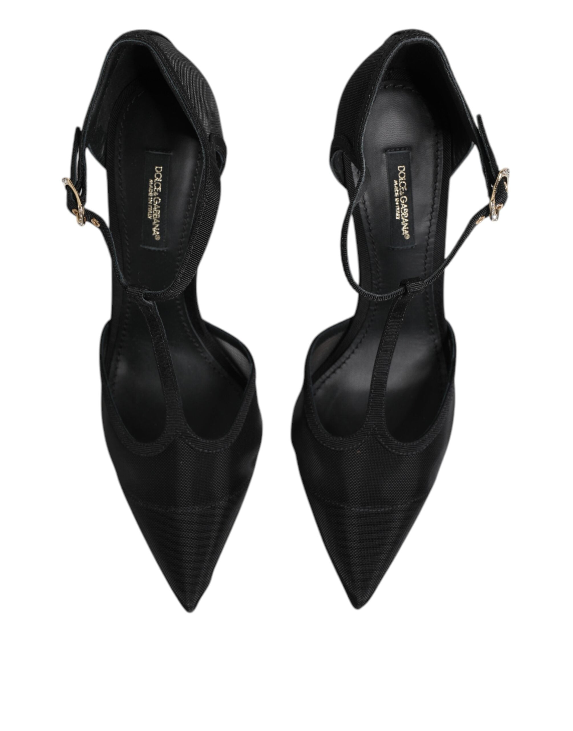 Black Mesh T-strap Stiletto High Heels Shoes