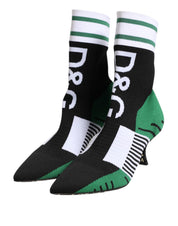 Green Stretch Sock Style Ankle Boots Shoes