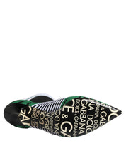 Green Stretch Sock Style Ankle Boots Shoes