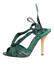 Green Python Leather Heels Sandals Shoes