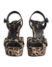 Brown Leopard Wedges Ankle Strap Sandals Shoes