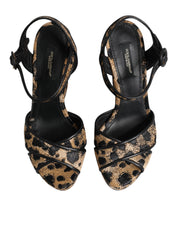 Brown Leopard Wedges Ankle Strap Sandals Shoes