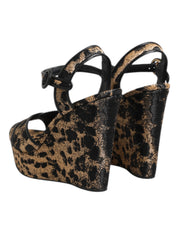Brown Leopard Wedges Ankle Strap Sandals Shoes