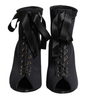 Black Stiletto Heels Lace Up Boots Shoes