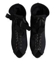 Black Stiletto Heels Lace Up Boots Shoes
